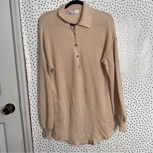 Free People Cream Ribbed Knit Jumpsuit